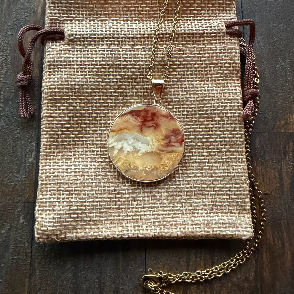 Crazy Lace Agate Round Pendant Agate Necklace Minimalist Crystal Necklace